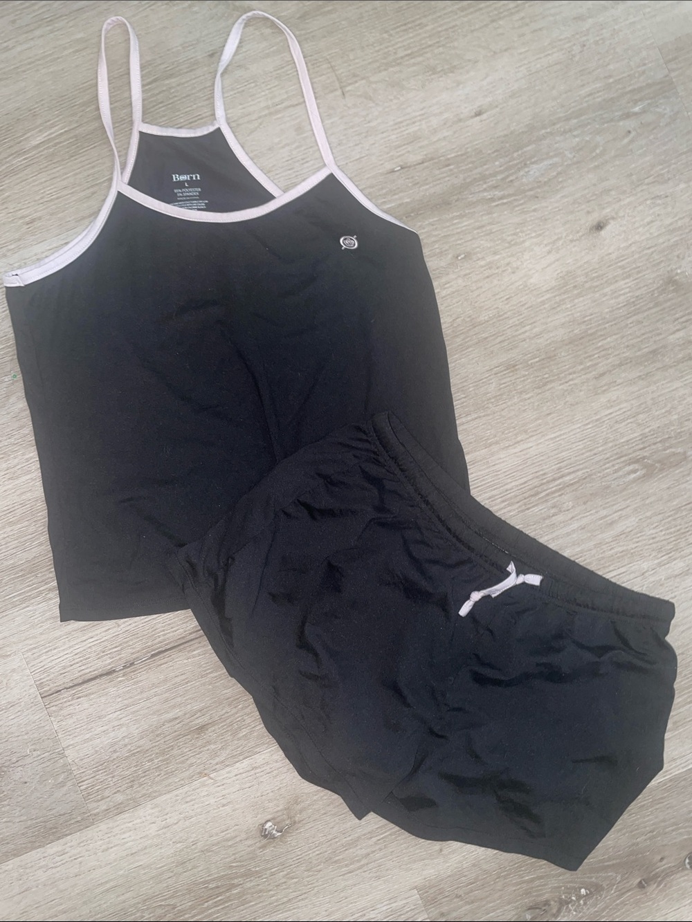 Born Black Cami & Shorts Pajama Set with Light Pink Trim | Women’s Size Large